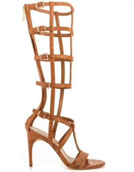 New BCBG Maxazria Gladiator Sandals boot cage hills camel  7 shoes leather - Picture 2 of 5